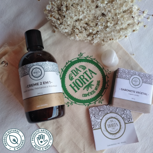 Carinho de Mãe - Sabonete Capim Limão + Creme 2 em 1 Capim Limão + Necessaire de Pano + Ramalhete de Sempre Vivas + Pedra de Quartzo